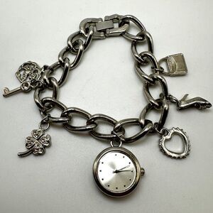 8" silver tone charm bracelet with watch charm!